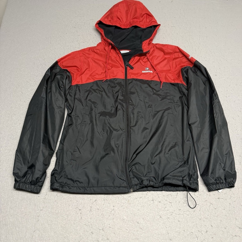 Columbia Georgia Bulldogs Women's L Hooded Windbreaker Rainjacket Full Zip EUC